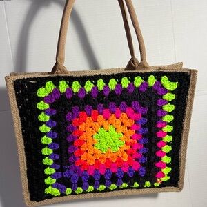 Granny Square HandmadeColorful Crochet Tote Bag
